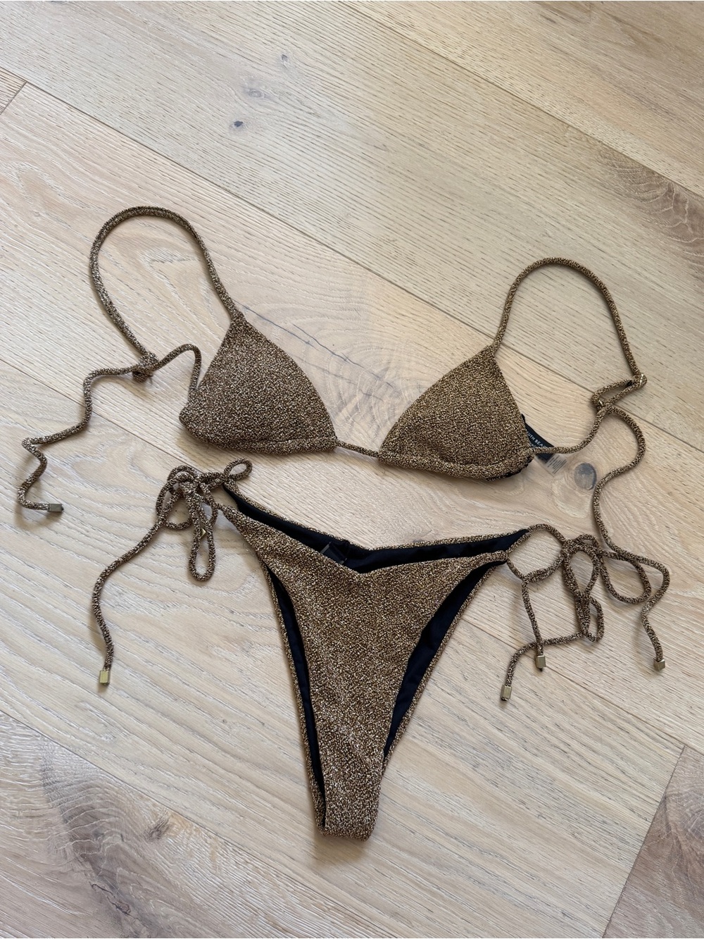Gold Sparkle String Bikini Top & Bottom Set